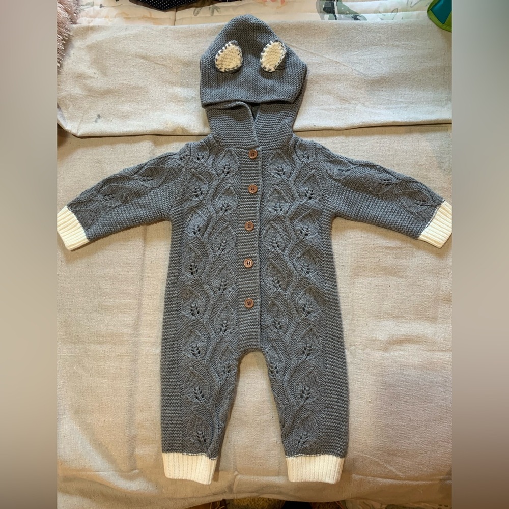 Infant knit sleeper with hood